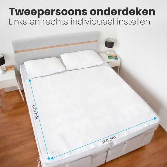 Auronic Electric Blanket - 2 Personen - verstellbare Fußzone - 160x150cm - mit Eckgummis - Weiß