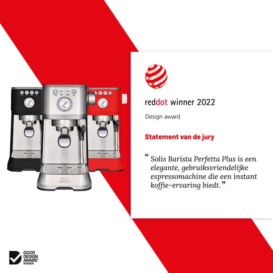 Solis Barista Perfetta Plus 1170 V2 Kolbenmaschine – Köstlicher Kaffee in nur einer Minute – Kompakte und hochwertige Espressomaschine – Milchaufschäumsystem – Silber