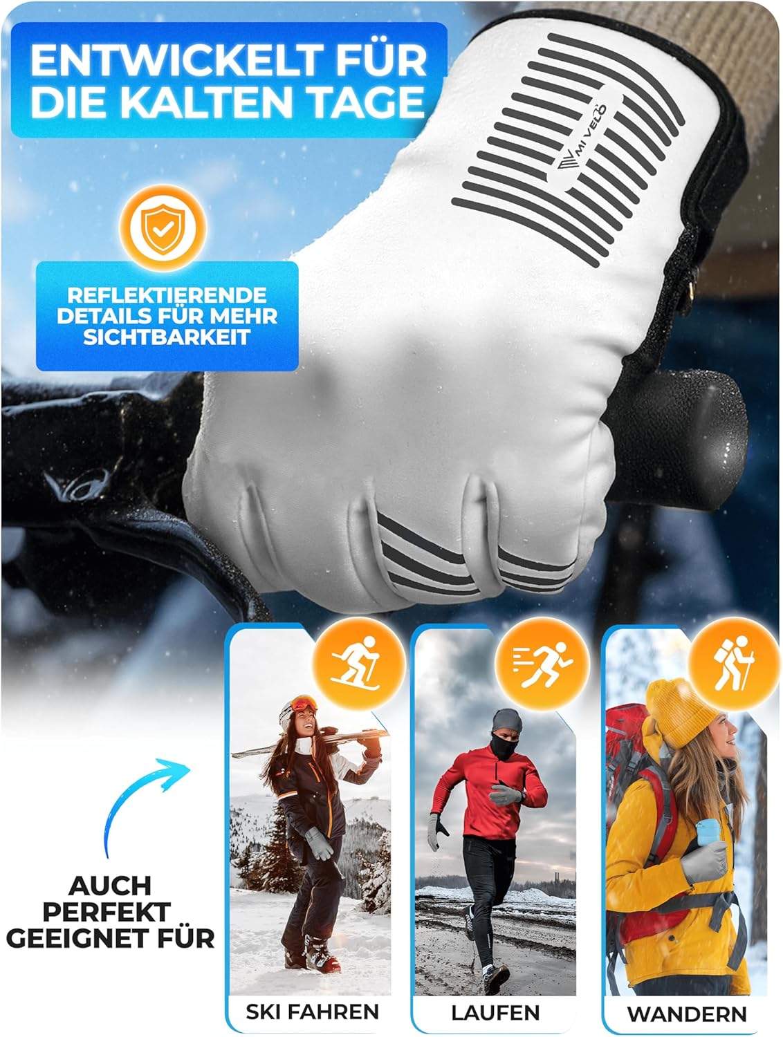 Mivelo Winterhandschuhe - Wind- und wasserdicht - warm - Touchscreen & Anti-Rutsch - voll reflektierend - Größe M