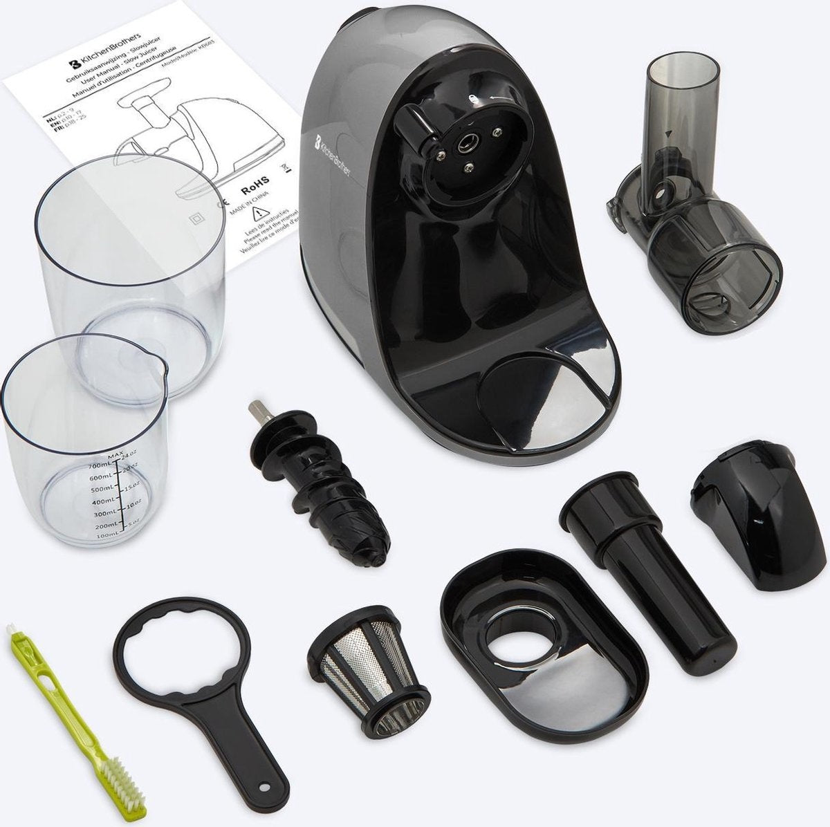 KitchenBrothers - Slowjuicer - Entsafter - 700ml - Grau