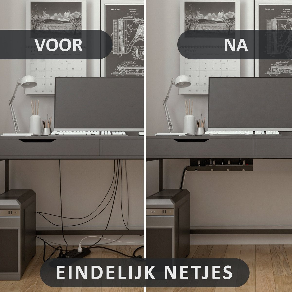 Stilemo Cable Tray Desk - Kabelhalter 43 CM - Kabelorganisator - Verschiedene Befestigungsmöglichkeiten - 5 KG Tragfähigkeit - Schwarz