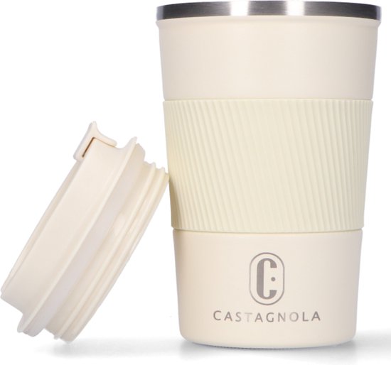 Castagnola Thermosbecher - Kaffeebecher To Go - Reisebecher für Kaffee und Tee - Teebecher - 380 ML - Edelstahl - Offwhite