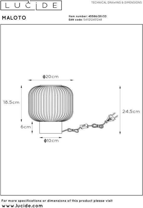 Lucide MALOTO – Tischlampe – Ø 20 cm – 1xE27 – Grün