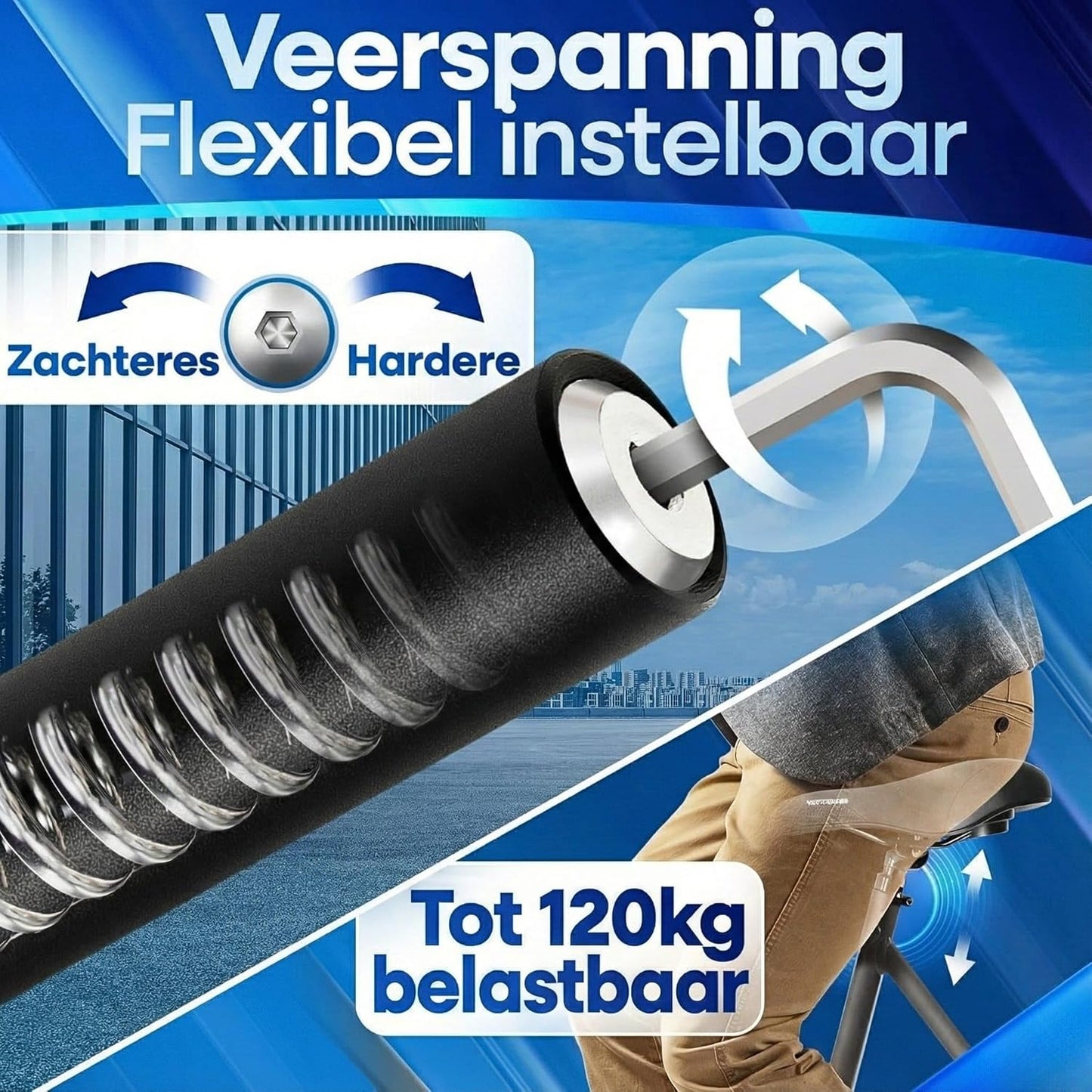 Nextcover Federnde Sattelstütze – Comfort-Spring – Einstellbare Federspannung – Für E-Bikes und Fahrräder