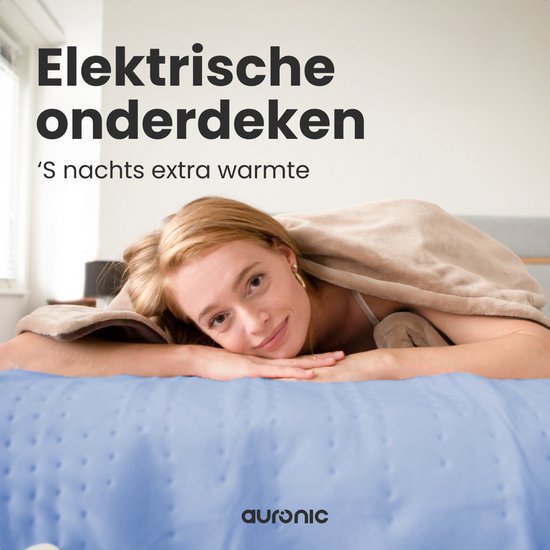 Auronic Elektrische Unterbettdecke - 160x140cm - 2 Personen - mit Eckgummis und 2 Reglern - Heizdecke - Blau