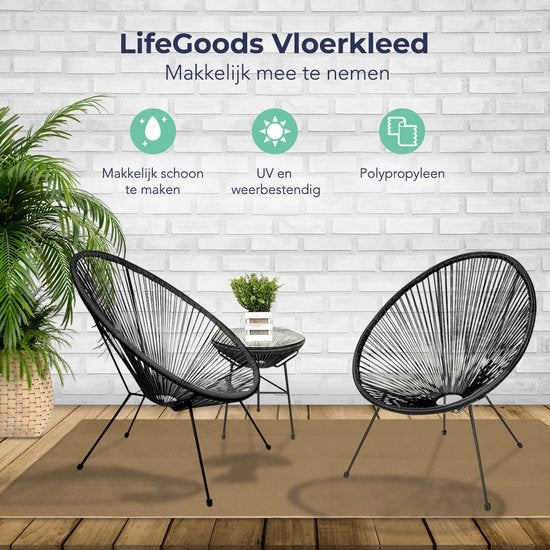 LifeGoods Outdoor-Teppich - 120x180CM - Teppich - Gartenteppich - inkl. Tragetasche - Beige