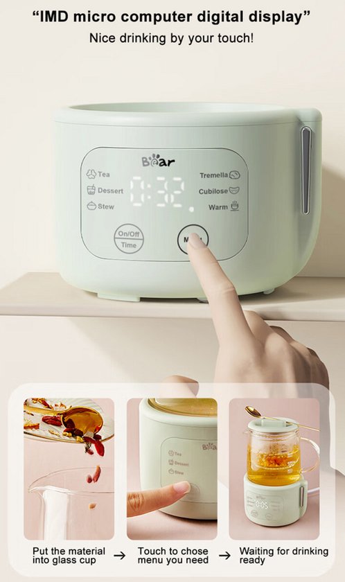 Bear Mini-Wasserkocher 0,4 l – Touch-Bedienung & 6 Funktionen – Borosilikatglas & Filter – 430 W – Kompaktes & stilvolles Design