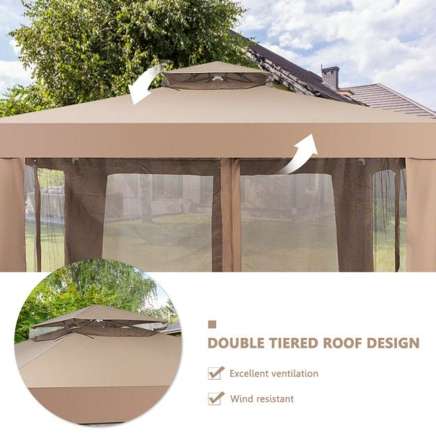 Coast Garten Pavillon Gartenzelt Camping Partyzelt mit 4 Seitenwänden 300x300x265cm Braun