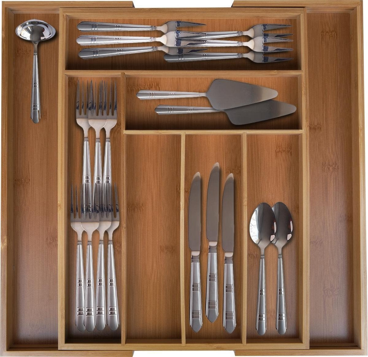 KitchenBrothers Besteckkasten - Verstellbare Besteckschublade - 30 bis 44.5cm - Bambusholz