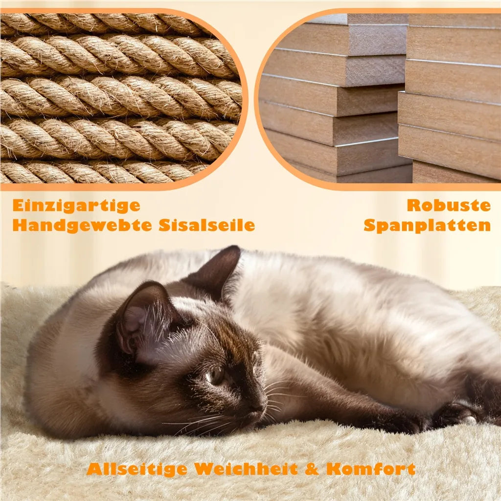 Yaheetech Kratzbaum Beige - 158 cm hoch - Mit 2 Plattformen, 2 Katzenhäusern und 5 Sisal-Kratzbäumen