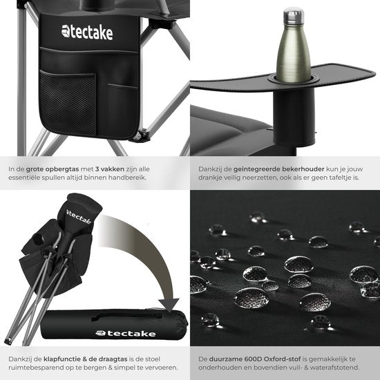 Tectake - gepolsterter Campingstuhl - Inklusive Becherhalter, Staufach und Tragetasche - Glamping-Stuhl - schwarz