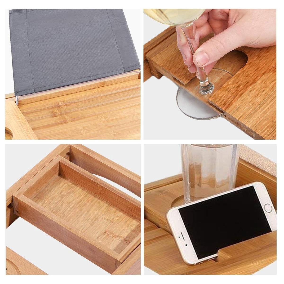 LifeGoods Badewannenbrett - ausziehbar - für die Badewanne - 74,5 bis 108,5 cm - mit Halterung - Holz