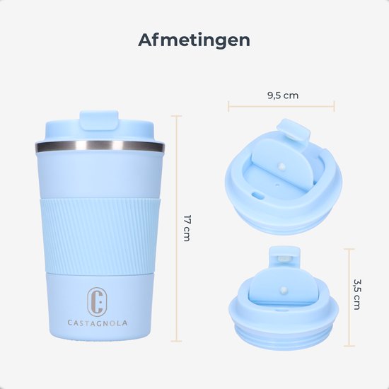 Castagnola Thermos Cup - Kaffeebecher To Go - Reisebecher für Kaffee und Tee - Teebecher - 380 ML - Edelstahl - Hellblau