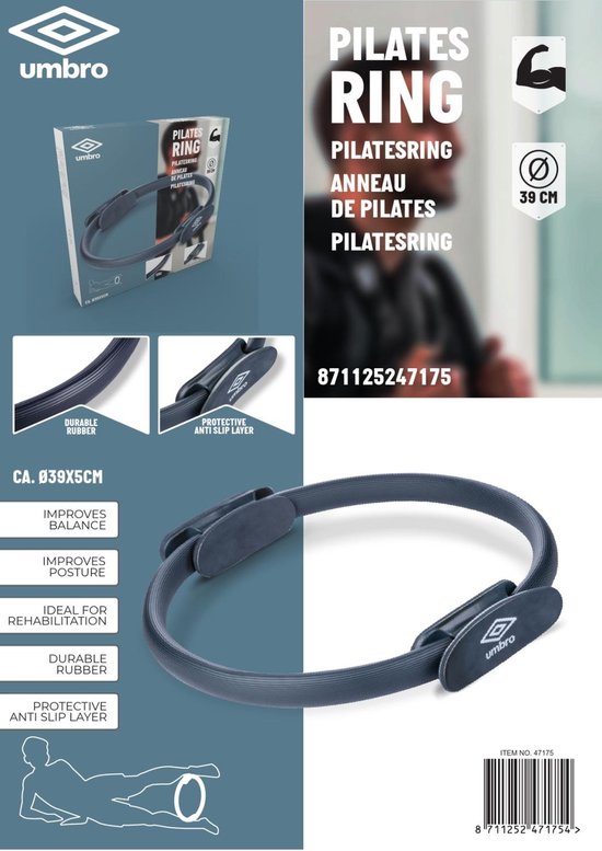 Umbro Pilates Ring - 39 x 5 CM - Yoga Ring - Fitness Ring - Bauchmuskeltrainer - Beintrainer - Home Fitness - Strapazierfähiger Gummi - Anti-Rutsch-Griffe - Blau