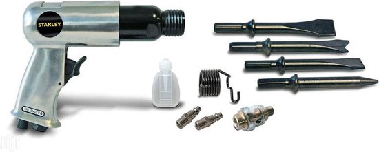 Stanley Pneumatic Meißelhammer-Set, kraftvolle Abbrucharbeiten mit 4 Meißeln, Schnellkupplungen & Aufbewahrungskoffer