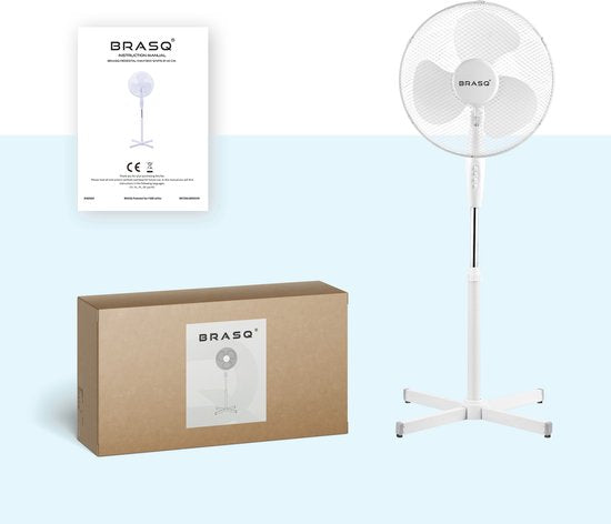 BRASQ Stativventilator - 40 cm - Weiß - Höhenverstellbar - 3 Geschwindigkeiten - 40 Watt