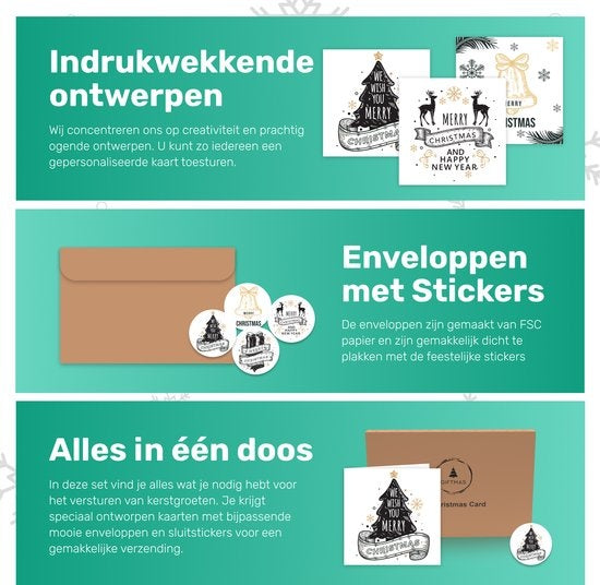 Giftmas Weihnachtskarten - Grußkarten - 52 Stück - Mit Umschlägen und Aufklebern - 10x10cm