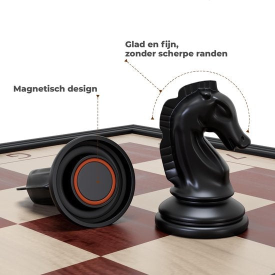 Woodley - Magnetisches Schachbrett mit Schachfiguren - Holz - Faltbar