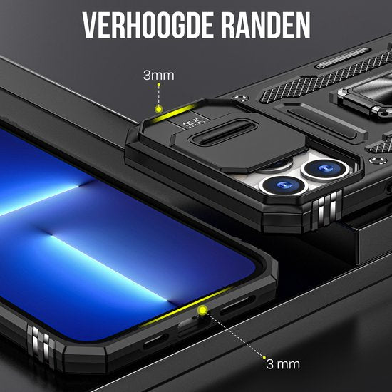 Podec Case passend für iPhone 12 Pro Schwarz Phone Case - Anti-Shock Case Cover Hybrid Armor Case mit Kickstand Ring mit Displayschutzfolie