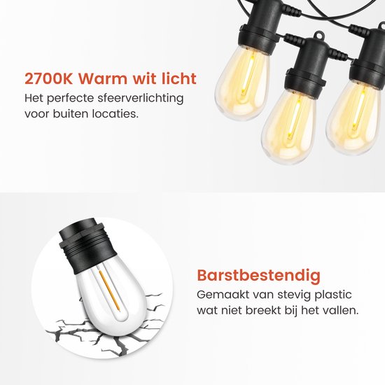Partizzle 15m wasserdichte Solar Lichterkette - Dimmbar - LED Solar Gartenbeleuchtung - Camping Lichtergirlande - Solar Lichtergirlande für draußen - 2700K / Warm White