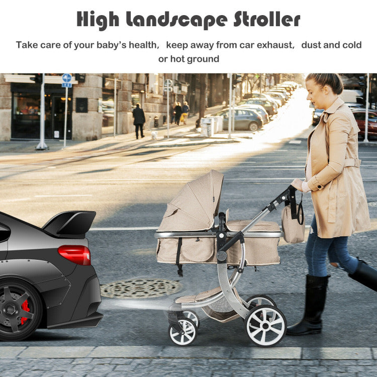 Coast 2-in-1 faltbarer hoher Kinderwagen mit Wickeltasche - Beige - 40,5 x 24,5 x 44,5 Zoll