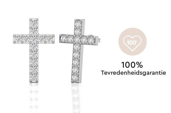 Yolora Damen Ohrringe Kreuz - Kalpa Camaka Kristalle - Silber - 18K Weißgold vergoldet - Damen Ohrringe Silber - Schmuck - Luxus-Geschenk-Box - Geschenk-Box - Schöne Geschenk-Verpackung - Geschenk zum Muttertag