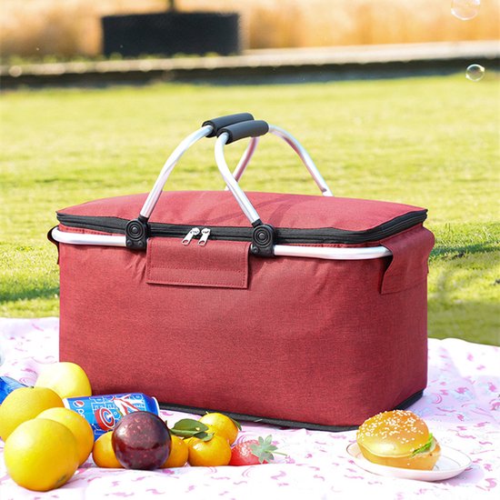 Ceruzo Kühlkorb Rot - Picknickkorb-Aluminium-Oxford-Stoff-Faltbar