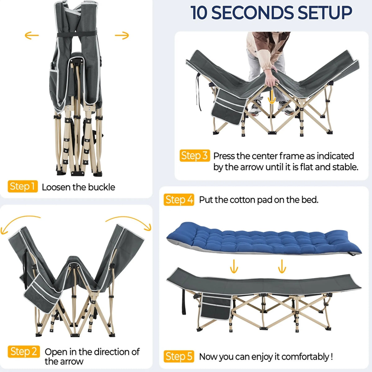 Yaheetech Camping Bett faltbar 150 kg - Ausgestattet mit weicher Matratze und Seitentaschen und enthält Tragetasche - Für Camping und Büro - Grau und Blau 600D Oxford und Metall - 191 x 67 x 56 cm