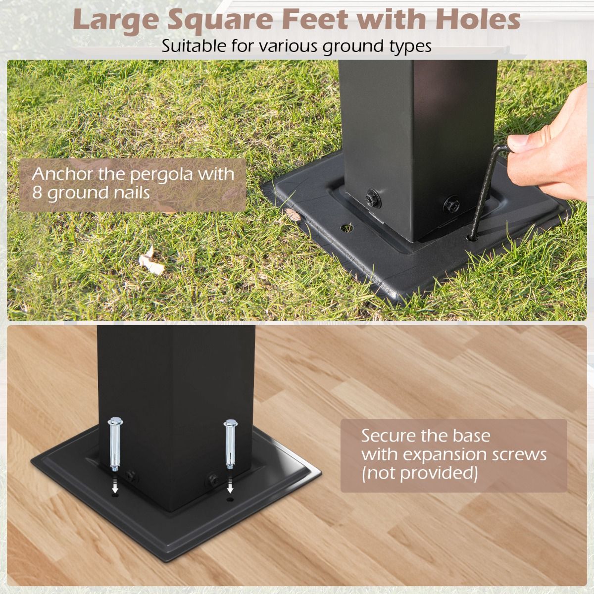 Coast Pergola - 305 x 305 cm - Beige - Flachdach und einziehbarer Sonnenschirm - Luxuriöse Metall-Gartenüberdachung mit 2 verstellbaren Sonnenschirmen