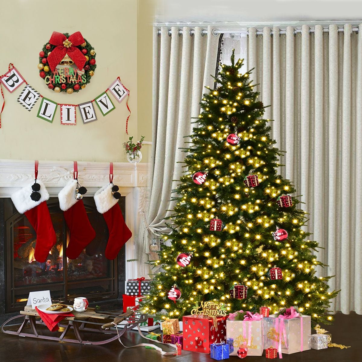 Coast Künstlicher Weihnachtsbaum mit LED-Lichtern - 240cm - Grün