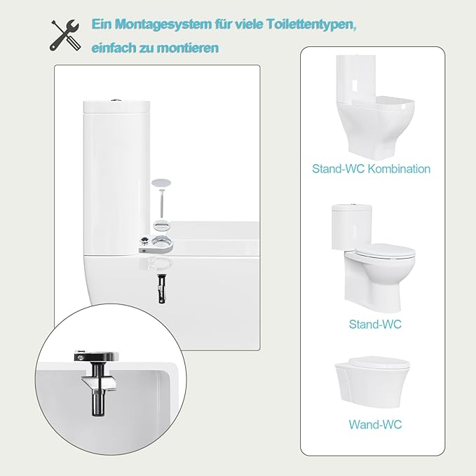 eSituro Toilettensitz mit Softclose-Mechanismus, universell einsetzbar – ausgestattet mit Schnellverschlusssystem, rutschfesten Polstern und dreiseitigem Transferdruck – für Toilette und Badezimmer – Mehrfarbiges MDF und Edelstahlscharniere – 375 x 440 mm