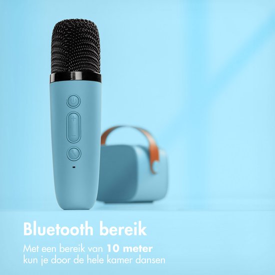 imoshion Karaoke-Set für Kinder und Erwachsene - Bluetooth-Lautsprecher mit drahtlosem Mikrofon - Soft Blue