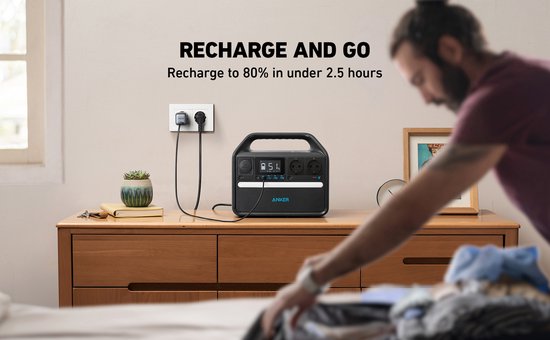 Anker 535 tragbare Stromversorgung, tragbarer Generator 512 Wh (PowerHouse 512 Wh), 500-W-Outdoor-Generator mit 7 Anschlüssen, 2 Wechselstromausgängen, 60-W-USB-C-PD-Ausgang und LED-Lampe für Camping, Wohnmobile, Notfälle und mehr