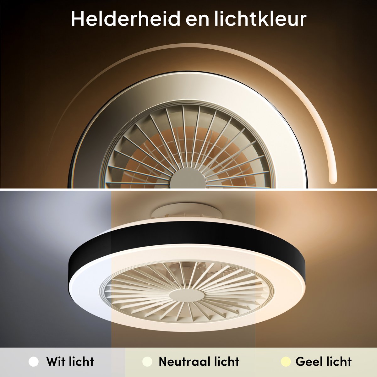 Nolt Deckenventilator mit Beleuchtung - Deckenlampe Ventilator - Deckenleuchte - LED RGBW - Tuya Wifi Smart - Fernbedienung - ⌀ 50cm - Schwarz