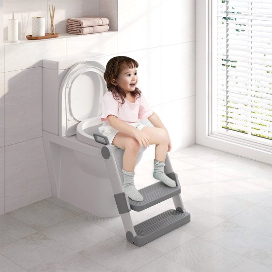 Toilettensitz für Kinder - Toilettensitz Antibakteriell - Soft-Close - PVC - Weiß-Grau - 38x40 cm