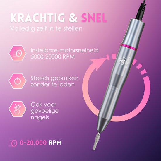 Beeperfect® Elektrische Nagelfeile - Nagelfräse - Maniküre- und Pediküreset - 11 Bits und 60 Schleifröllchen