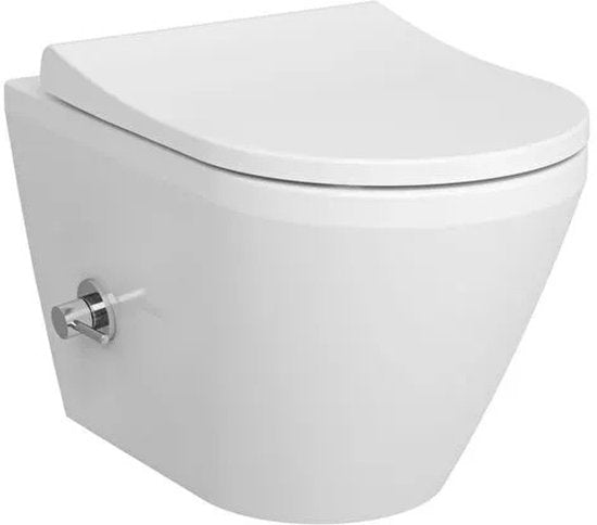 VitrA – Komplettes Bidet-WC-Set für Aufputzmontage – VitrA Integra Round randloses Bidet-WC und Sitz + VitrA V-Fix Prime Unterputzspülkasten + VitrA Origin Betätigungsplatte in Weiß