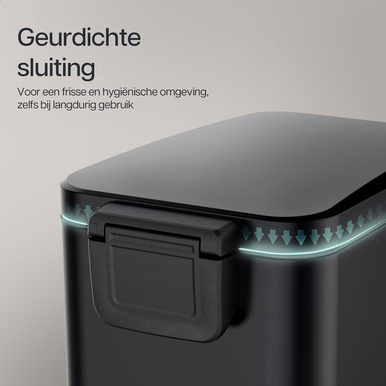 Deleca Mülleimer Prestige - 50 Liter - Schmal - Edelstahl Abfalleimer / Abfallbehälter / Tret-Abfalleimer - Mit Fußpedal und Slow Close - Mattschwarz