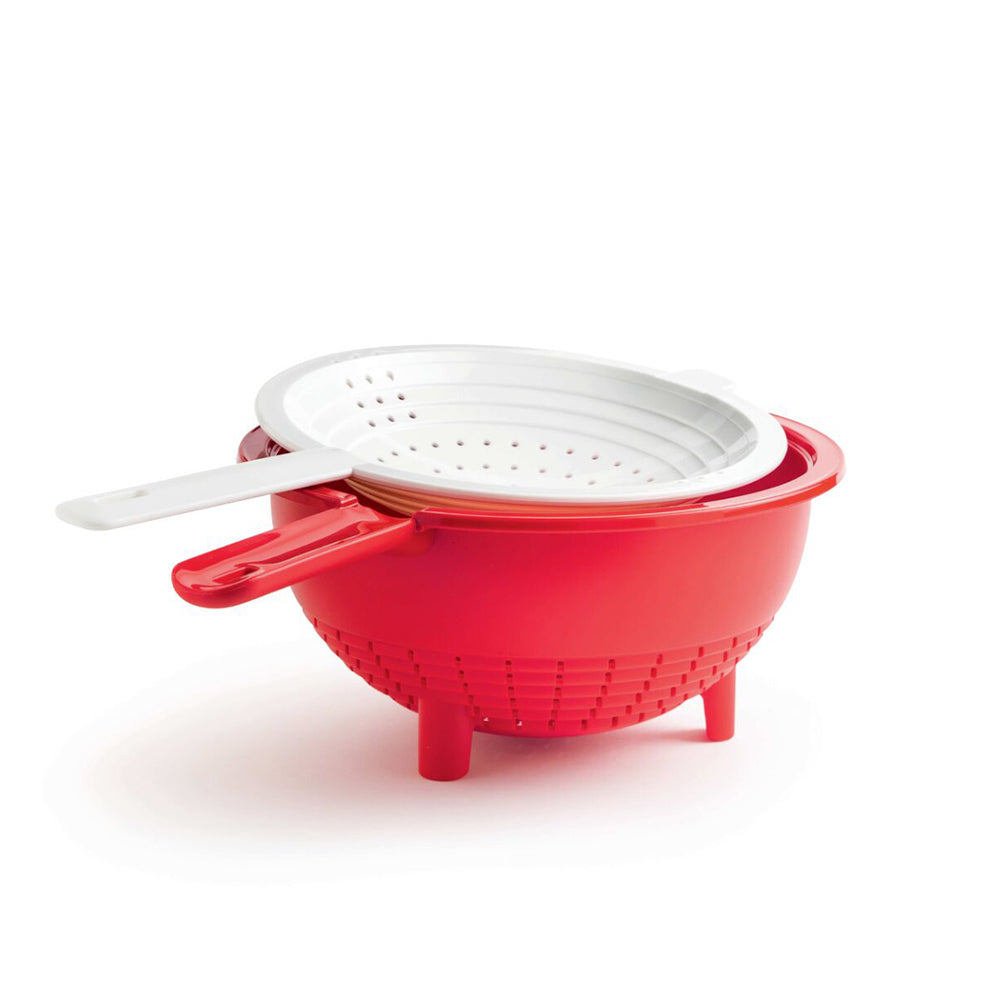 Tupperware Doppelsieb-Set, 2-teilig – Tiefrot/Weiß – 2 l und 400 ml, rutschfest