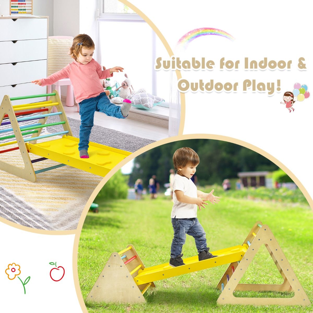Coast 3-in-1-Kletterspielzeug-Set für Kleinkinder - Bunt - Große Dreiecksleiter 79,5x59,5x70 cm, Kleine Dreiecksleiter 59,5x51x45 cm, Kletterrampe 110x48x7,5 cm