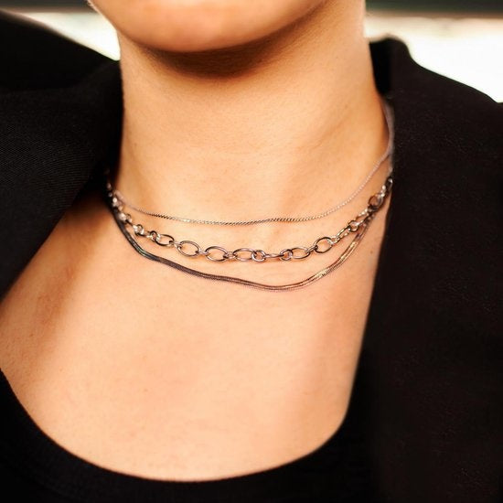Laura Ferini Damen Halskette Collegato Silber - Silberne Gliederkette mit 3 Lagen - 18K Weißgold vergoldet - Halskette - Halskette - Schmuck - Accessoires - Damen Halskette mit Lagen