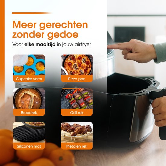Airfryer-Zubehör 7-teilig Ø 20cm Schwarz Inklusive Kochbuch