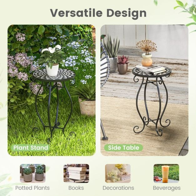 Coast MozÃ¯ek Beistelltisch - Runder Terrassentisch für drinnen und draußen - 30 x 30 x 50 cm - Schwarz/Weiß