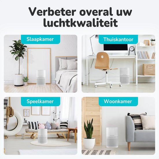 Bloomfold Luftreiniger - HEPA 13 Filter + Kohlefilter - CADR: 240m3/h. - Wifi-Modus & App - Luftqualitätsanzeige - 3 Modi + Schlafmodus