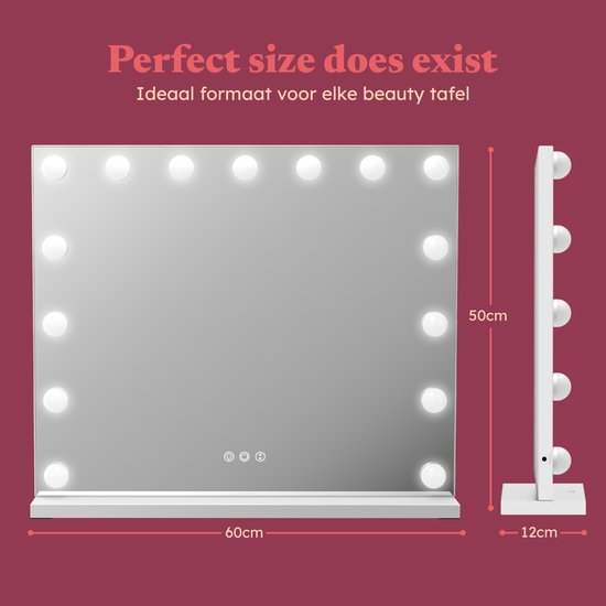 Fraay® Hollywood Spiegel mit Beleuchtung 60x50cm - 3 Lichtstufen - Luxus Make Up Spiegel mit 10-facher Vergrößerung Spiegel - LED Beleuchtung dimmbar - Inkl. 2 Beauty Blenders und Puderquaste