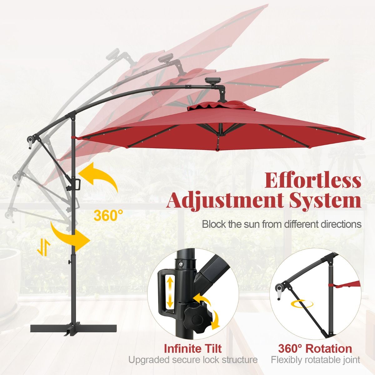 Coast freistehender Sonnenschirm – 32 LED-Lämpchen – dreh- und neigbar – rot – 300 cm