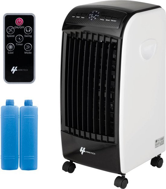 HomeTech FL-1701R Mobiler Luftkühler mit 3 Geschwindigkeiten - Mobiler Luftkühler mit Fernbedienung - 3 Betriebsmodi und Timer - Schwarz/Weiß