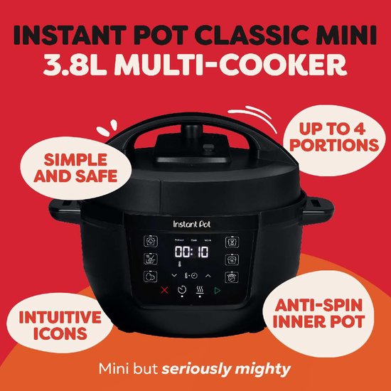 Instant Pot Classic Mini 3,8 l Multikocher „Black Pepper“ – 7-in-1-Schnellkochtopf – Slow Cooker – Dampfgarer – Bratpfanne – Joghurtbereiter – Bis zu 4 Portionen – Kompaktes Design – Bis zu 80 % Energieeinsparung