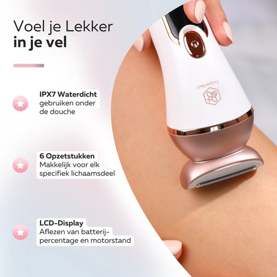 Beeperfect® - 6 in 1 Ladyshaver - zum epilieren/ rasieren/ trimmen - Wiederaufladbar - Wasserdicht - Weiß/Rosa
