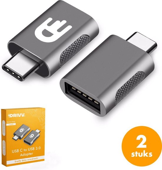 Drivv. USB C zu USB A Adapter - 2 Stück - Space Grau - Thunderbolt 3 - USB 3.0 - 5Gbps